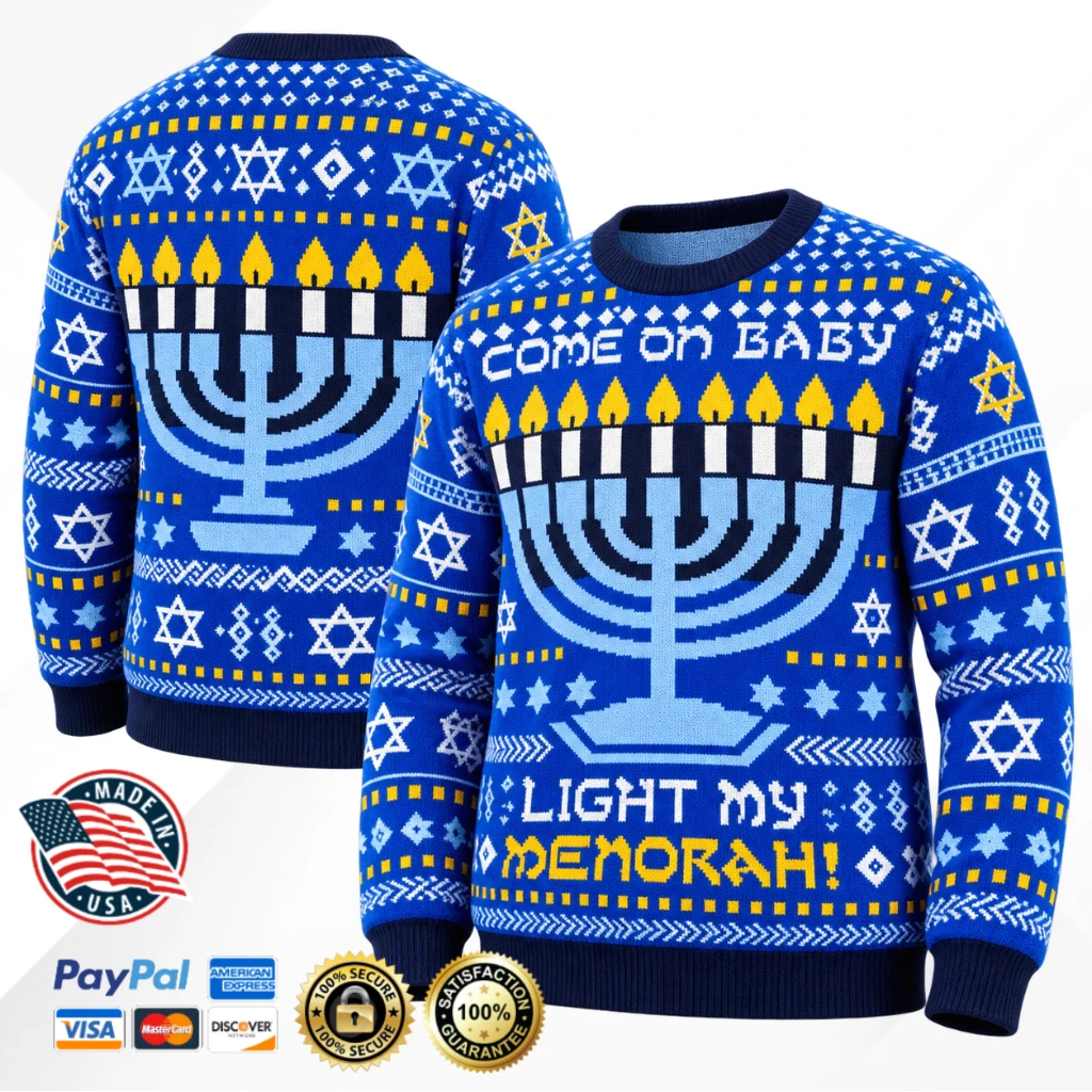 Hanukkah Come On Baby Light My Menorah Blue Holiday Sweater